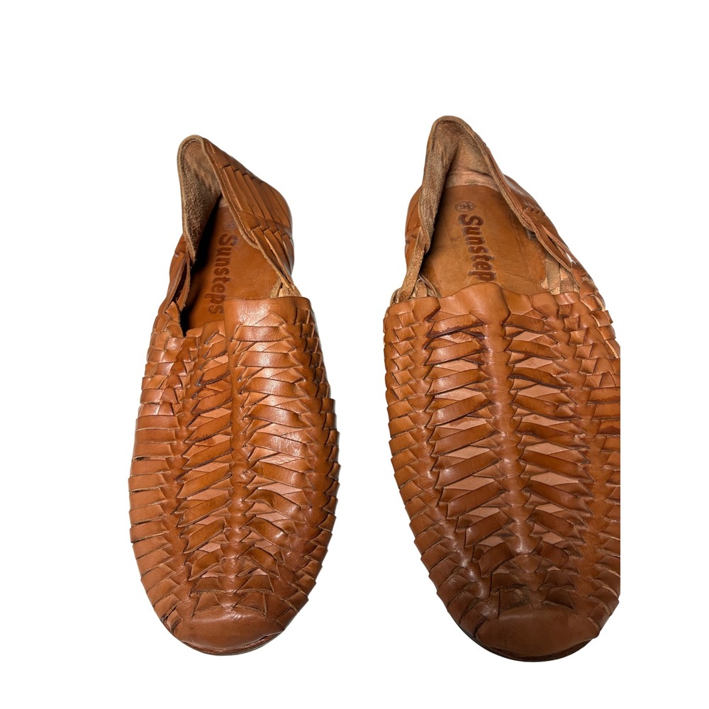 Classic Woven Leather Huarache Sandals Sunsteps Brown Tan Slip On Men's 9.5 - Picture 2 of 9